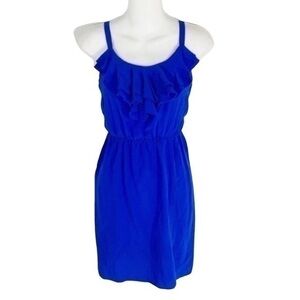 Amanda Uprichard blue ruffle silk blouson dress Q14